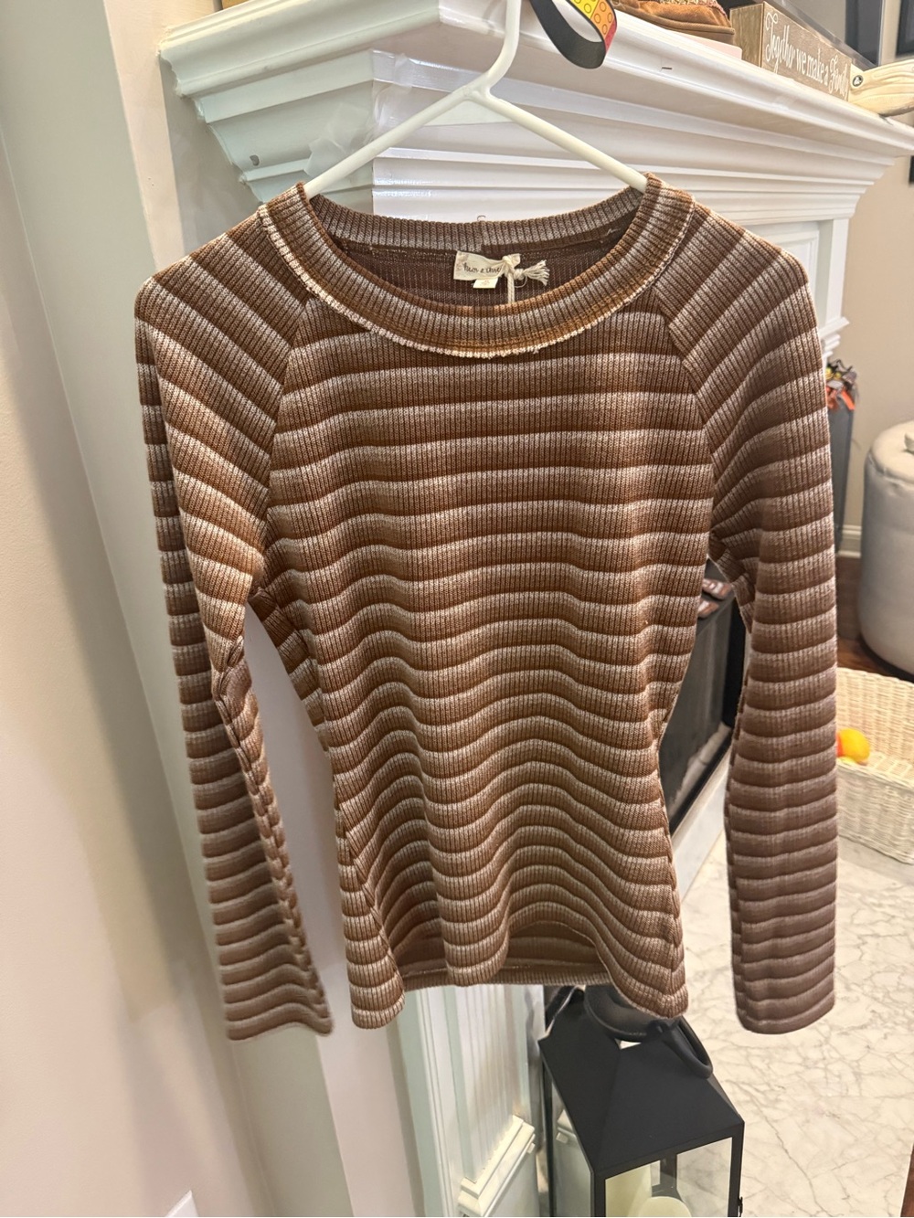 Hem & Thread Brown Striped Ribbed Long-Sleeve Top